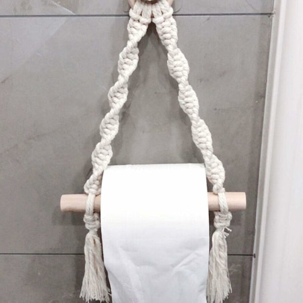 WC-paperiteline, Käsinkudottu makramee WC-paperiteline WC-kylpyhuoneeseen, Käsityönä valmistettu kylpyhuoneen ripustusportit (koukku vapaa)