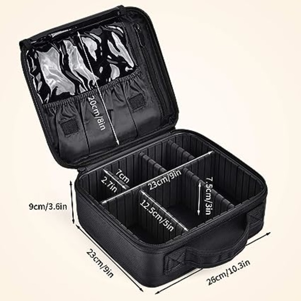 (Musta) Kosmetiikkalaukku Matkakosmetiikkalaukku Ammattimainen Järjestäjä Kosmetiikkajärjestäjä Vedenpitävä Kannettava Kosmetiikkalaukku Irrotettavalla Lokerolla
