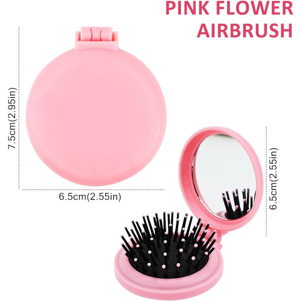 Hårkam Mini Rund Fällbar Kam 1 Solid Färg Mjuk Söt Spegel Mini Bärbar Fällbar Kam (Rosa)