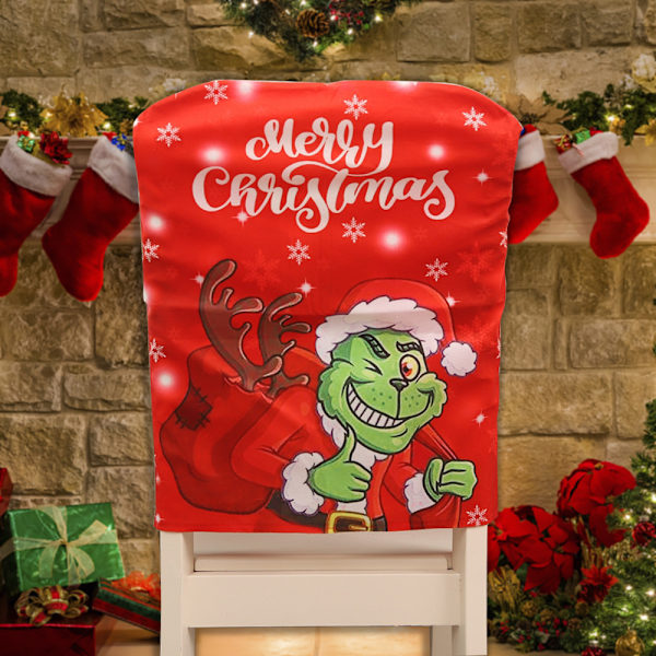 2 st stolsöverdrag för matsal, med julgrinchmönster, juldekoration för hemmet, festtillbehör, restaurang, fes