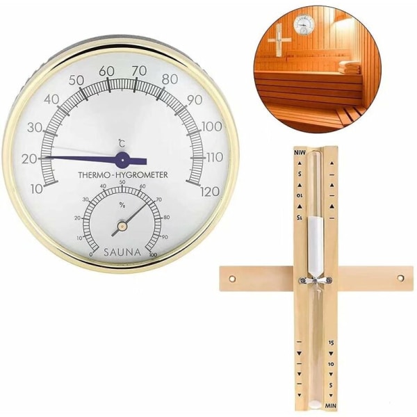 Bastutermometer Hygrometer och Timglas, Betterlife 15 Minuters Timer 2 i 1 Basturum Termometer Hygrometer