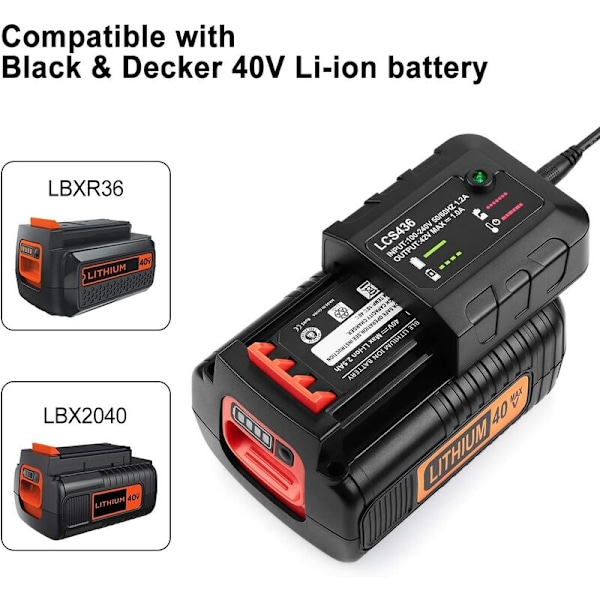 Passer til Black & Decker 40V LBXR36 LBX2040 batterilader