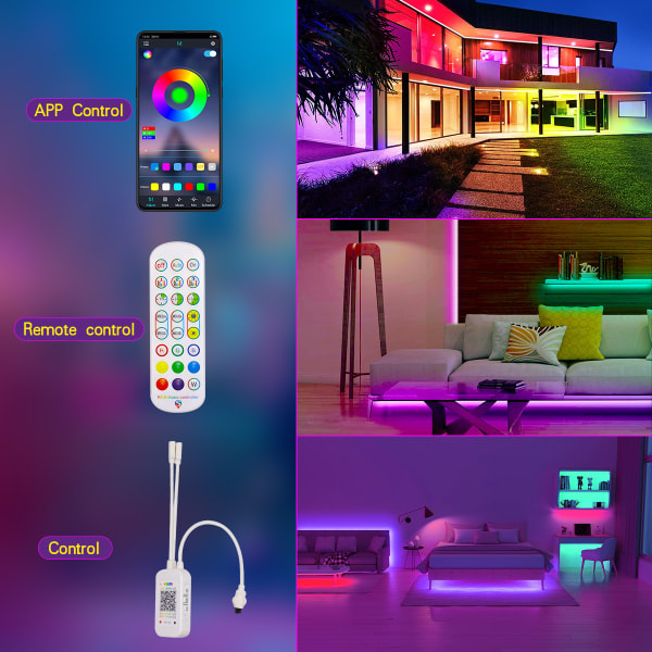 5M LED-striplys USB DIY RGB fargeskiftende musikksynkronisering 5050 300LED-bånd med fjernkontrolldekorasjon