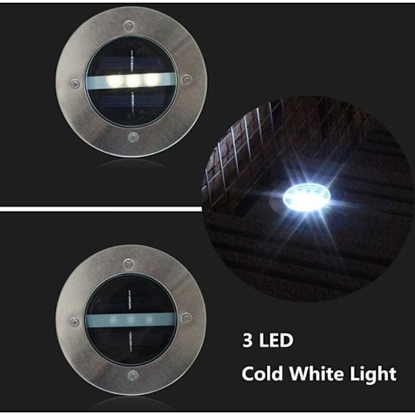 3 LED Aurinkospottivalaisinta IP65 Vedenpitävä puutarhaan ja nurmikolle, viileä valkoinen, 4 kpl