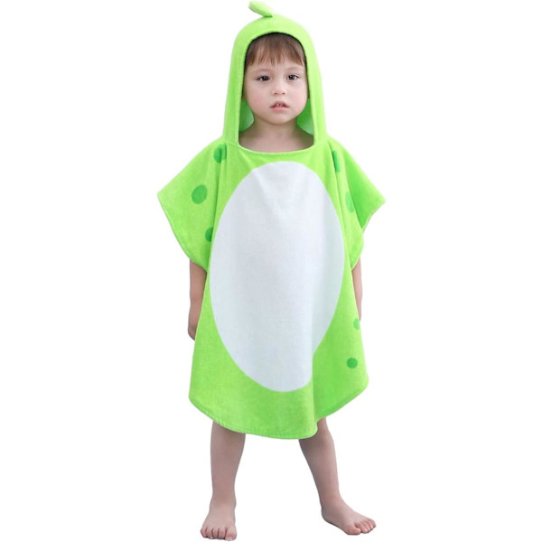 Børns Dinosaur Strand Poncho (Grøn A, 2-4 år, 70*140cm), Hætte Håndklæde Badekåbe, Bomuld