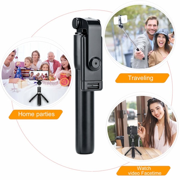 Selfie Stick, 3 i 1 Retractable Selfie Stick Tripod, Bærbar Telefonholder med Aftagelig Trådløs Bluetooth Fjernbetjening til Alle Telefoner og Mere.