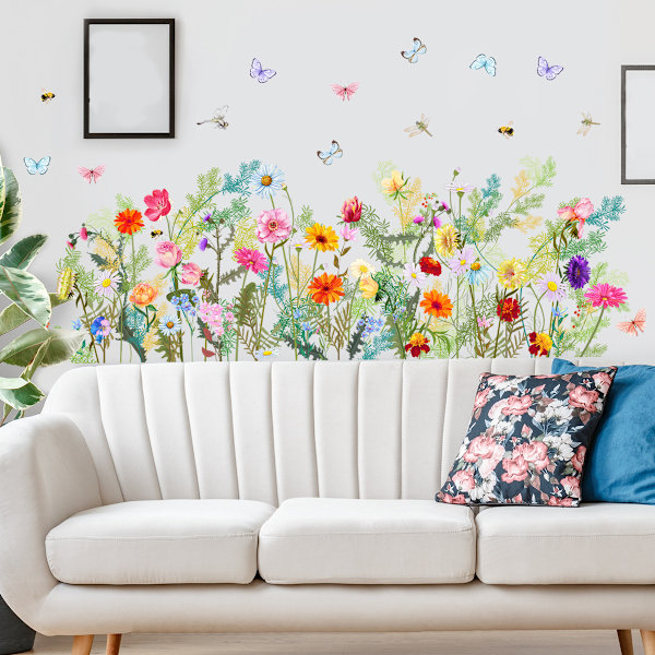 Växt, blomma, fjäril väggdekaler, trädgård, blomma väggdekaler, fjäril flygande väggkonst dekaler, sovrum, vardagsrum, kontor, soffa, bakgr