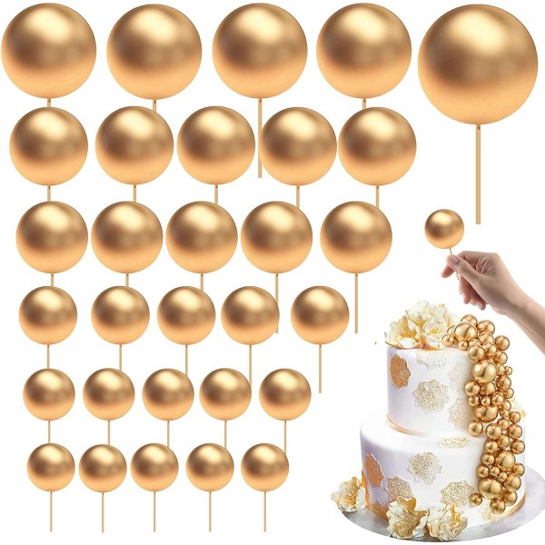(Kultainen) Pallokakkukoristeet, 108 kappaletta Minikakkukoristeet, Kakkukoristepallot Cupcake-koristeet, DIY-lisäkakkukoristeet, Jälkiruokakakkukoristeet, Häät
