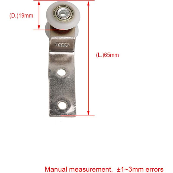 6,5 x 1,9 cm Metal kanal i rullende remskiveblok med to hjul af plastik til skydedør vindueskab (10 dele)