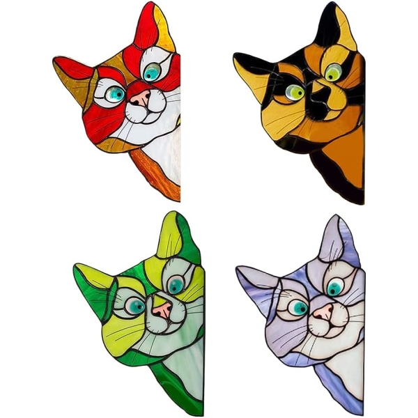 4 stykker kigrende katteklistermærker, farverig kattedekorationsklistermærke