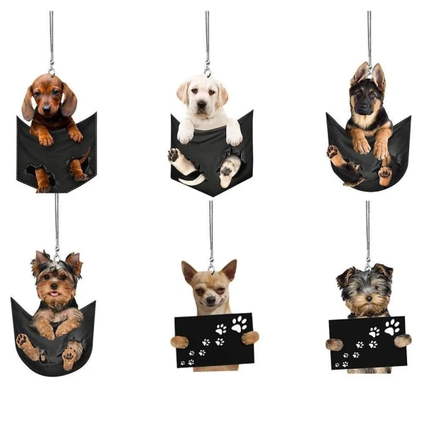 Set med 6 gungande bilhängande prydnader, söta hängande accessoarer, bilbackspegel hängande prydnad, Bulldog bilcharm för bilspeglar, dörrar, Ho