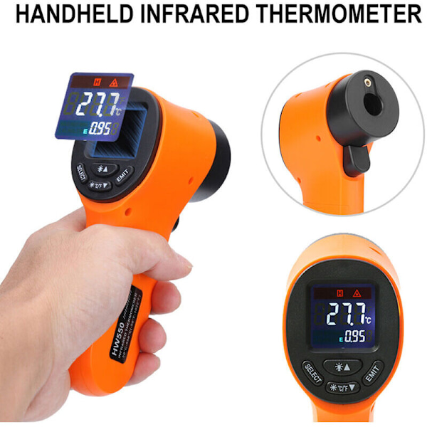 Bærbar kontaktfri termometer infrarød numerisk pyrometer akvarium LCD lasertermometer udendørs termometer industriel -50 ℃ - 550 ℃, orange