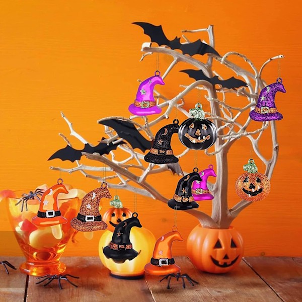 Halloween-julgransprydnader 27 delar Halloween-kula prydnader med häxhatt och pumpa, Halloween-dekoration krossäker plast hängande kula prydnad