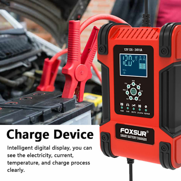 Bilbatteriladere 12V/12A 24V/6A Fuldautomatisk intelligent batterilader bærbar vedligeholdelseslader batteri desulft til bil motorcykel rv g