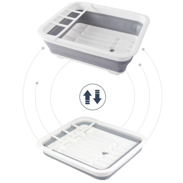 Sammenleggbar oppvaskstativ, plast oppvaskstativ, holdere for lokk og tallerkener, plast, 36,5x13x31 cm, hvit - grå