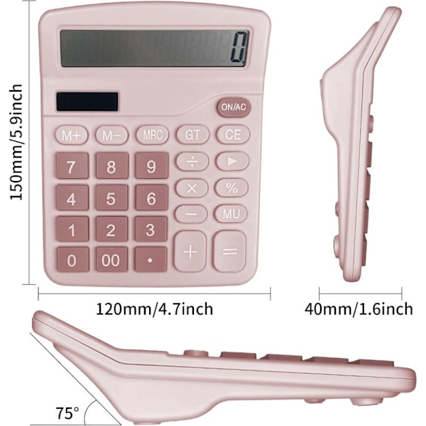 Lommeregner, LCD 12-cifret LCD Solar Office Calculet, til kontor, hjem og skole, mini standardfunktionslommeregner, bordlommeregner med stor b