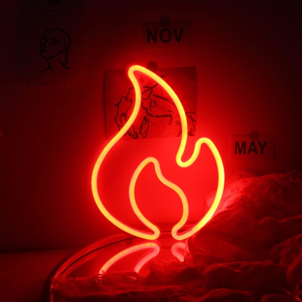 Flamme neonskilt for veggmontert rødt neon LED-skilt lyser opp