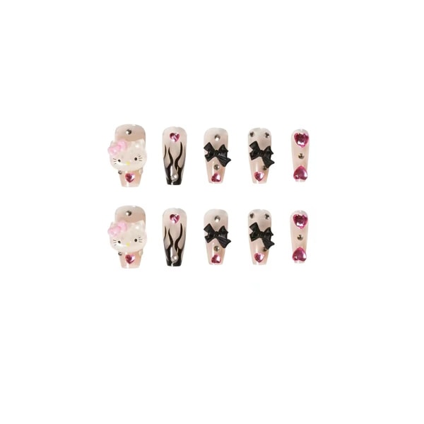 Pitkät arkkupainauskynnet Ystävänpäivä 3D Pink Rabbit Black Pink Daisy Duck Rhinestones Pitkät balettitrapetsiväärät kynnet 24 kpl (Black Flame Bo