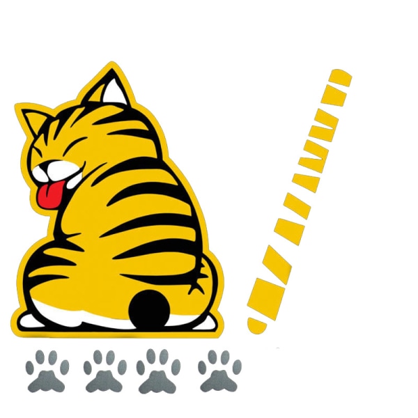 Cartoon Fun Cat Moving Tail Sticker (Yellow Cat), Bakglass til bil