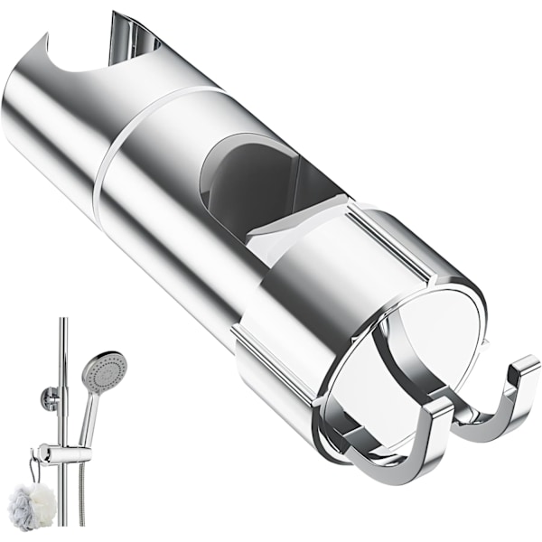 Justerbar Duschmunstyckeshållare - Passar 20,5-23,5 mm Munstycken & 16-27 mm Stänger - Krompläterad med 2 Krokar (Ersättningsdel)