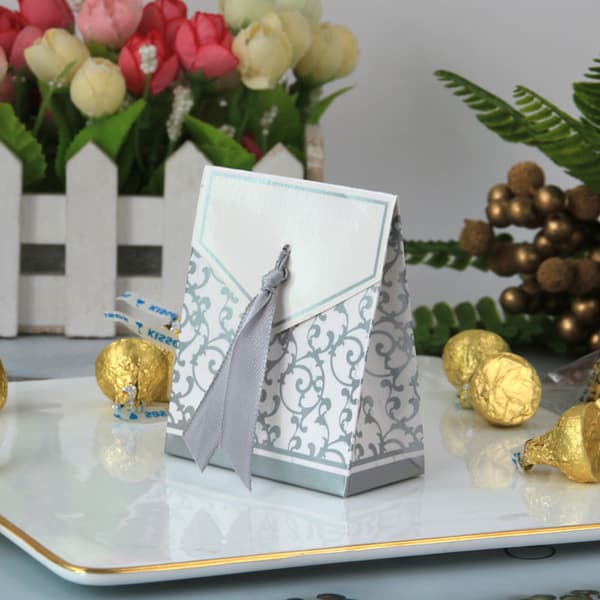 50 st silvermönstrade godislådor, chokladpåse godislåda, presentask mönstrad presentask, godispresentaskar silver, för bröllop