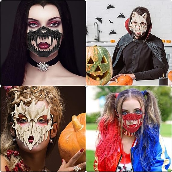 Musta Tiikeri Halloween-naamio, Puoli Kasvot Hartsi Valkoinen Kallo Pelottava Naamio Tiikeri Cosplay Naamio, Halloween Koristeellinen Naamio Puku Uutuus Kauhu Naamio