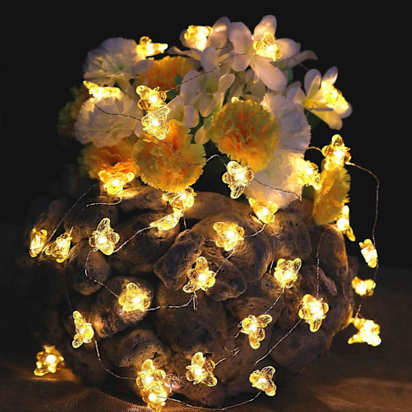 Honeybee Små LED-Lysstreng USB-Drevet, Vandafvisende, Varmt Hvidt med Fjernbetjening til Indendørs, Udendørs, Feriefest, Have og Terrasseplan