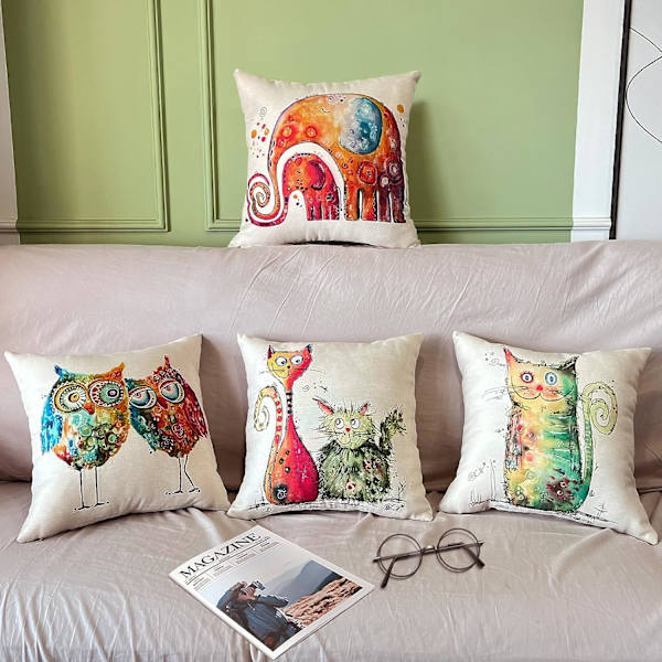 Set med 4 kuddfodral, kuddfodral 45x45 kuddfodral dekorativa soffkuddfodral för sovrum, soffa, stol, säng, trädgård (Djur-Linne)