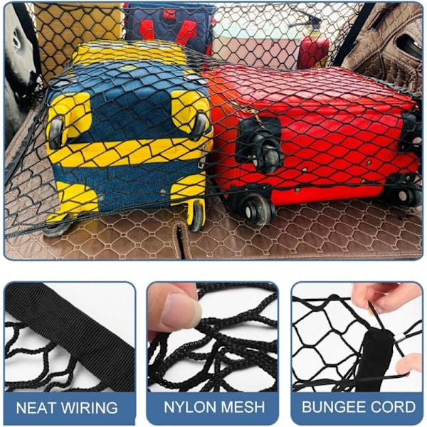 90x40cm bil bagagerumsnet er velegnet til de fleste bilers bagagerum, super elastisk fastgørelsesnet til bagage
