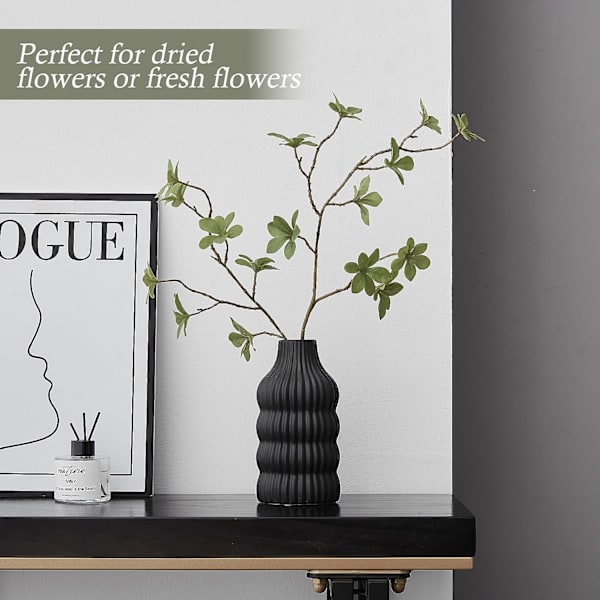 Keramisk vas för heminredning, svart matt räfflad vas för blommor, modern minimalistisk kritstrecksdekorativ vas, unik blomvas för matsal Li