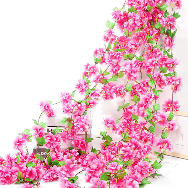 Stykker af kunstige kirsebærblomsterranker, hængende planter, silkegarland, falske kirsebærblomster til hjemmet, haven, murhegnet, interiøret