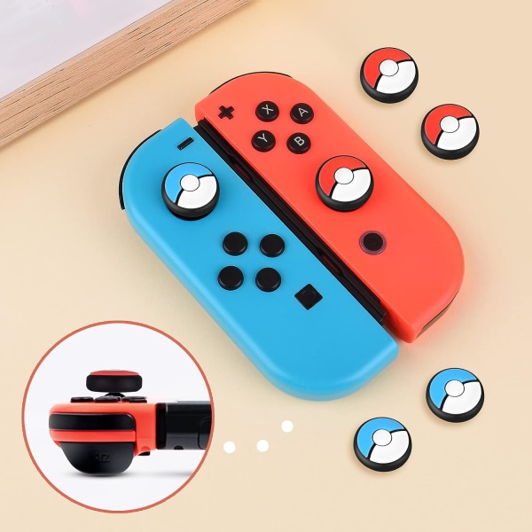4 pakke - røde og blå tegneseriebolde beskyttelseshætter til switch /