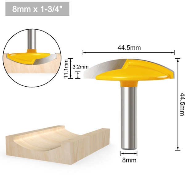 Tumping topp jordbær med stangtopp, hardmetall jordbær, bredde på 1-3/4 \", radius på 1.65\", 8mm rumm Costle, for massivt tre og MDF