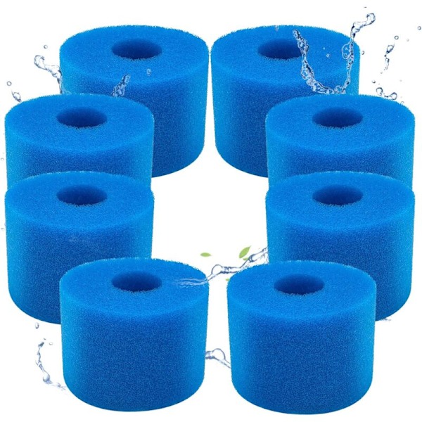 (8 stk.) Parti med 8 bassengfiltre i skumfilter for Intex Type S1 - Skumfilter for spa, svømmebasseng - gjenbrukbart og vaskbart - S1 type filtersvamp