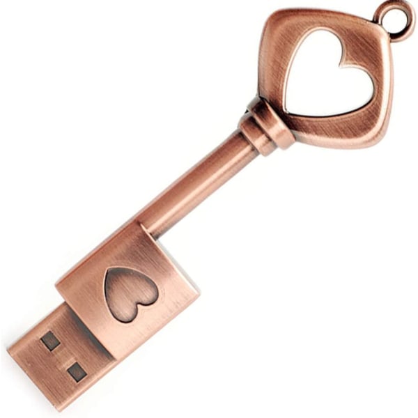 64 GB Memory Stick, Vintage Metal Heart Key Shape Thumb Drive USB