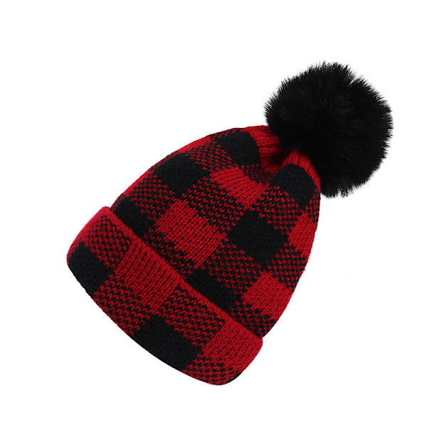 Yksivärinen ruudullinen jouluneulehattu, klassinen punainen ja musta jouluhattu aikuisille 20CM*20CM