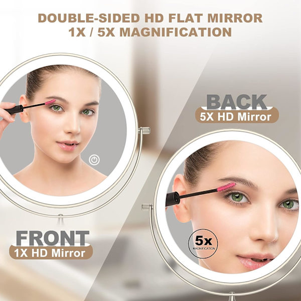 8 tommer LED makeup spejl med 3 farvetilstande, belyst forstørrelsesspejl med 0,5 timers automatisk sluk-funktion, batteriopladning vægspejl, gavevalg (Nick