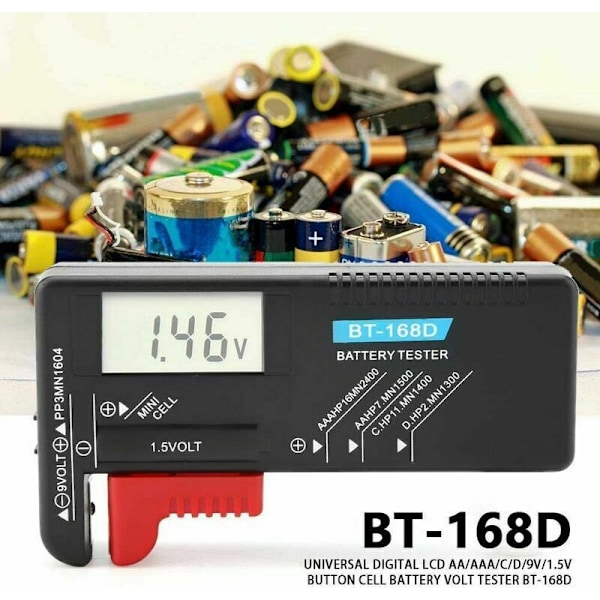 BT-168D LCD AA / AAA / C / D / 9V / 1.5V Universal digital batterispänningstestare ， Universal batteritestare ， Gu.b / Bra,