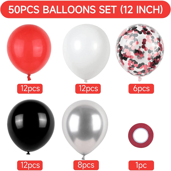 50 stk. Røde og sorte latexballoner, helium karnevalsfest balloner, Valentinsdag bryllup baby favors, pirat fødselsdagsfest dekorationer