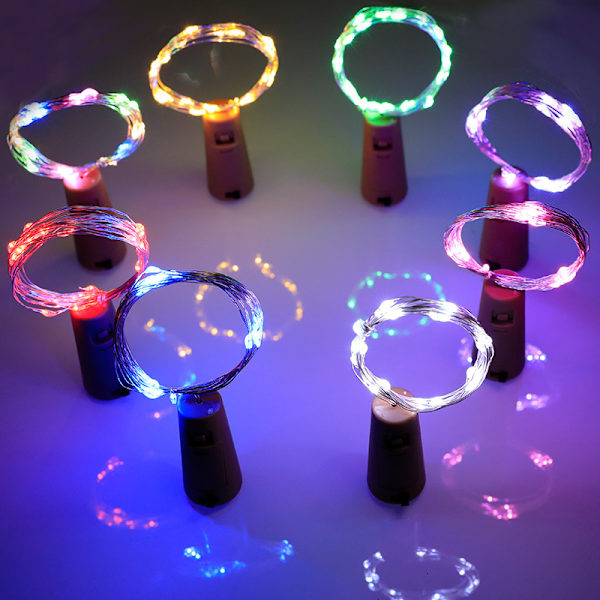 12 stk. flaske lys, 4 farver, vinflaske kork lys, 2m 20 led fe lys, halloween lys julelys festlige vinflaske lys pur
