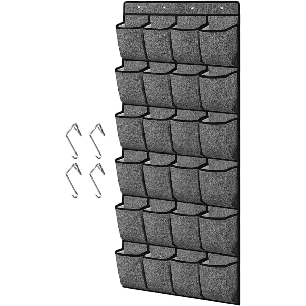 Oven oven ripustettava kenkäteline - Ripustettava säilytyspussi - Seinälle kiinnitettävä oven taakse, jossa on 24 suurta taskua ja 4 koukkua kaappiin, tossuihin