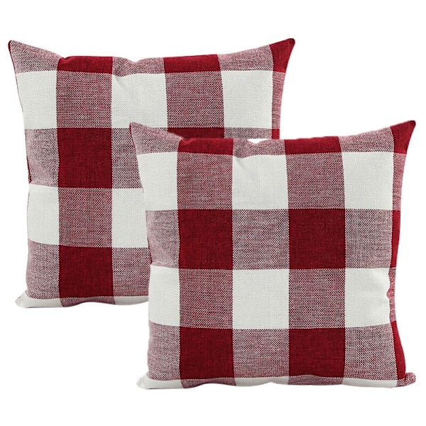 2 stk. rød og hvidt pudebetræk, 45x45cm, pudebetræk med geometriske fliser, til sofa, stue, soveværelse, husdekoration