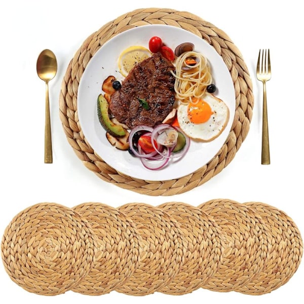 6 pyöreän pöytätabletin setti, 30 cm vesihyasinttia, korkealaatuiset käsintehdyt tabletit, lämmönkestävät tabletit, kudotut tabletit, olkitabletit, Su