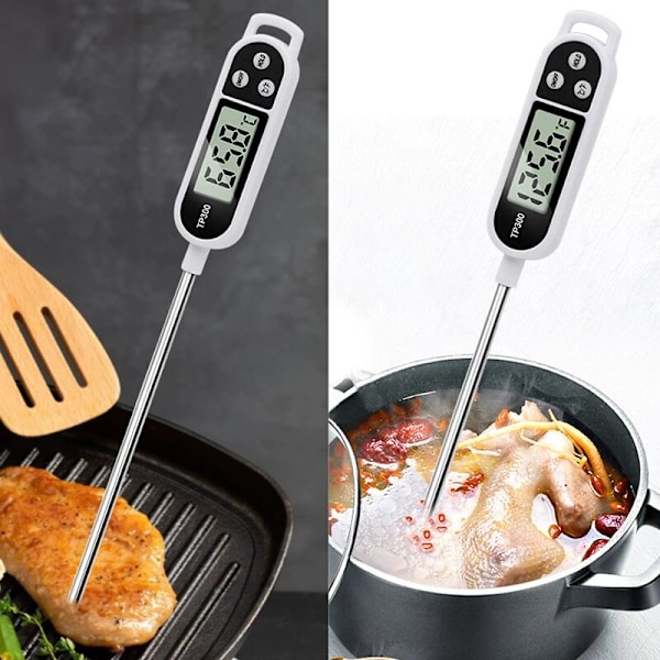 Kjøkkentermometer tilbehør, matlagingstermometer, termometerprobe, grilltermometer, 5 sekunders LCD-skjermtermometer for bakverk, BBQ, kjøtt, melk, Cu
