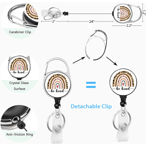 Retrakterbar Lanyard-korthållare (Rainbow Leopard), Retrakterbar Lanyard ID-korthållare för skrivbord, nyckel, mobiltelefon, busskort