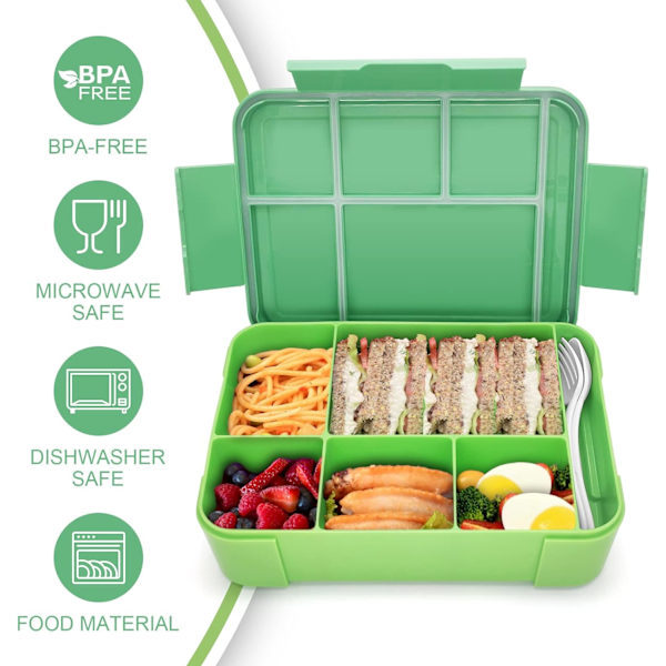 Bento-lounasrasia lapsille, Bento-lounasrasia aikuisille, jossa 5 lokeroa ja 1 salaatinkastikkeen säiliö, välipalabaari lapsille ja aikuisille töihin kouluun