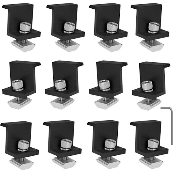 12 stk. 30 mm sorte solpanel endeklemmer sæt, solpanel monteringsbeslag, fotovoltaisk panel monteringsklemmer, til solpanel tag- og jordmontering