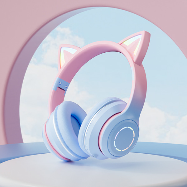 Katteører Foldable Jentehodetelefoner Over Ear med LED-lys (Blå)