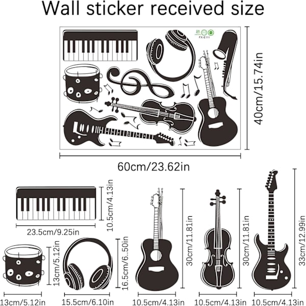Musikkdekorative Veggklistremerker Musikkveggklistremerker Musikkveggklistremerker Gitar Piano Musikknoter Veggklistremerker for Musikkstudio Soverom Barnerom
