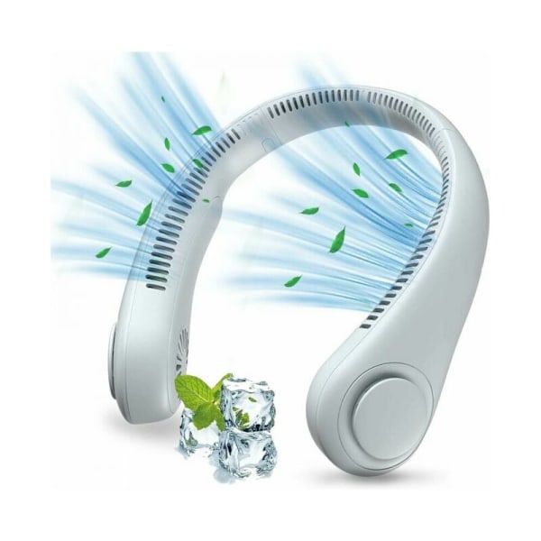 Portabel Halsfläkt, USB-fläkt, Handsfree Bladlös Fläkt, 3 Hastigheter, 360° Justerbar Tyst Fläkt för Kontor, Hem, Resor (Vit)